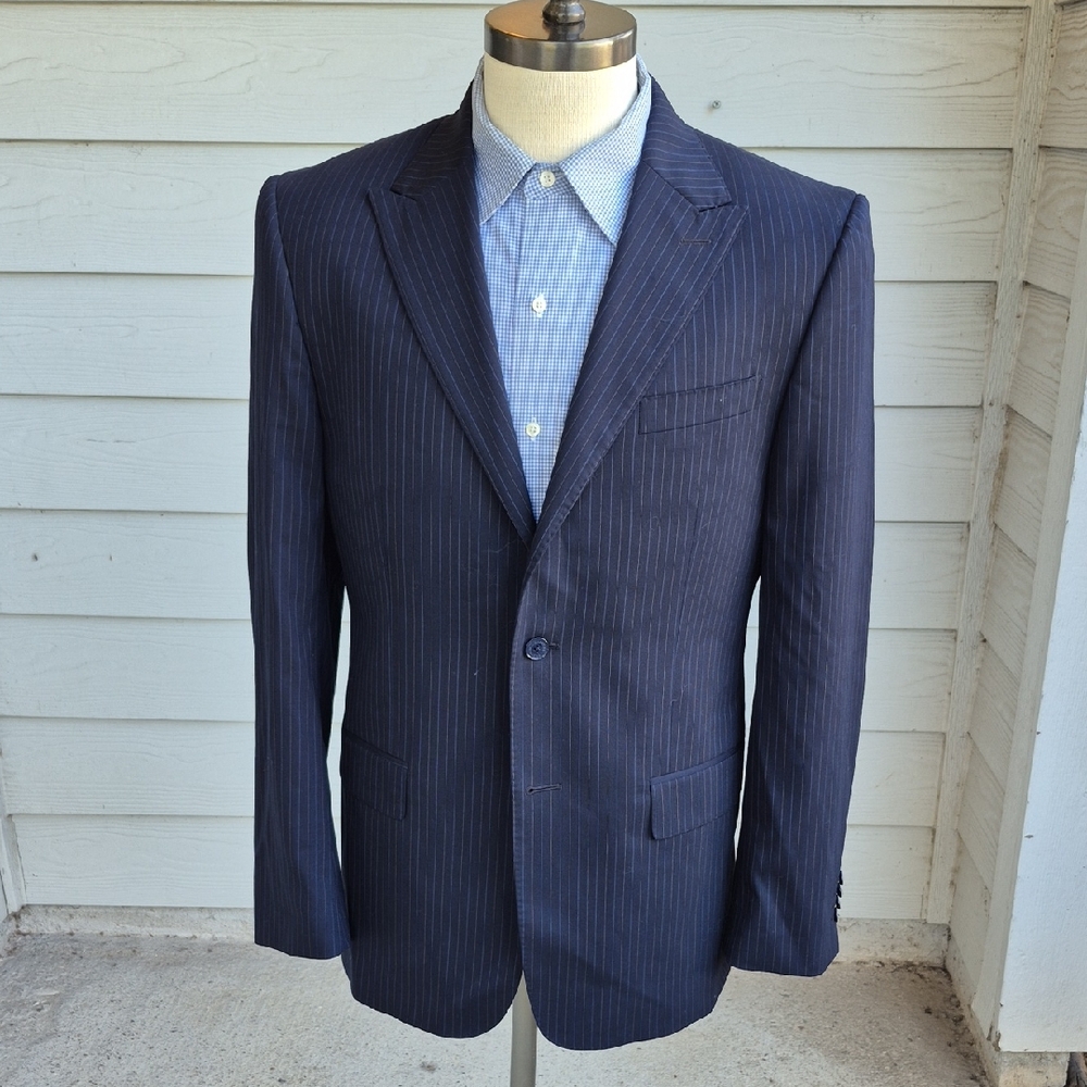 VALENTINO Recent Dark Navy Striped Wool Sz 40 R‎ Sport Coat Suit Jacket